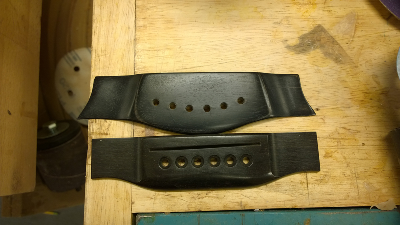 Ebonized walnut beside ebony — 22g vs 35g