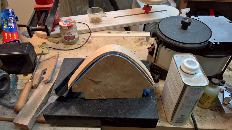 Engelmann spruce strips bent on hot pipe