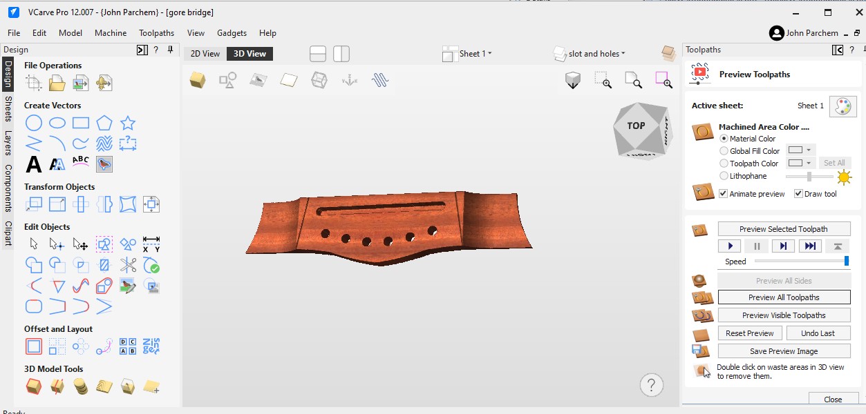 3D simulation of bridge tool paths