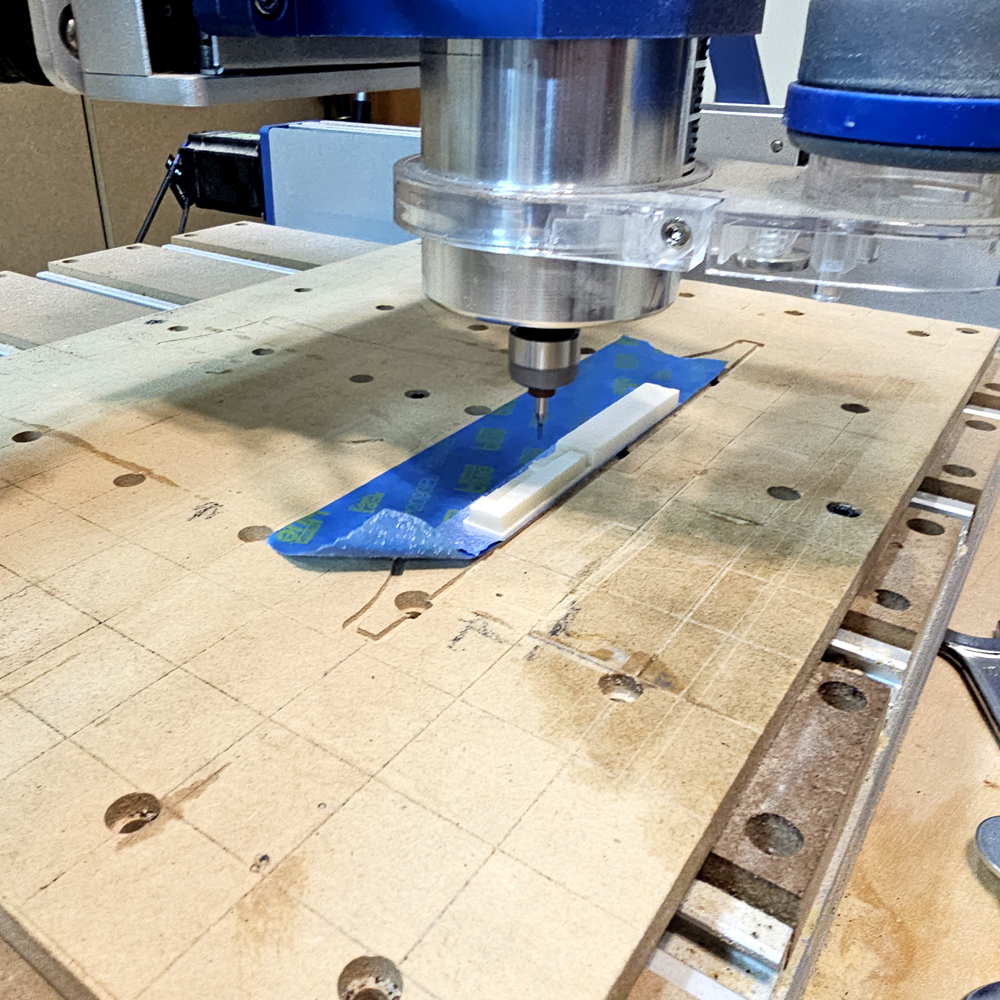 Nut blank on CNC bed